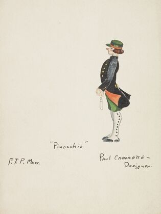 Pinocchio: Police Man. Black coat with orange lining and gold buttons (1934-1943)