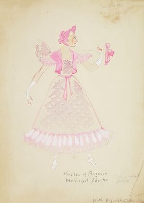 Pirates of Penzance: Daughter #5. Plaid purple gown with pink ruffles and pink jacket (1934-1943)
