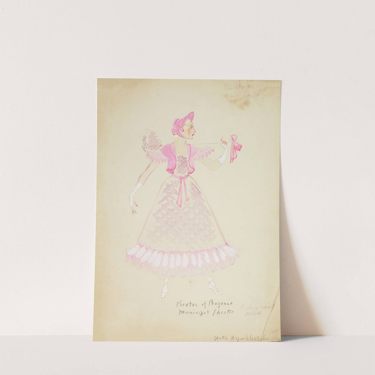 Pirates of Penzance: Daughter #5. Plaid purple gown with pink ruffles and pink jacket (1934-1943) by Alex Jones
