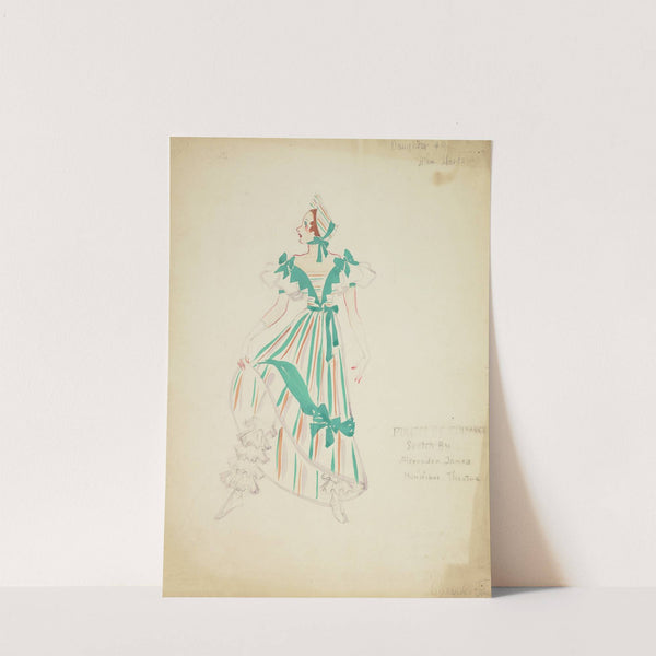 Pirates of Penzance: Daughter #9. Striped green and orange dress with green ribbon (1934-1943) by Alex Jones