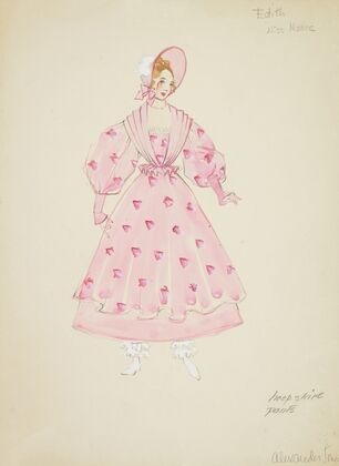 Pirates of Penzance: Edith. Pink gown with pink shawl, and pink bonnet (1934-1943) — size preview