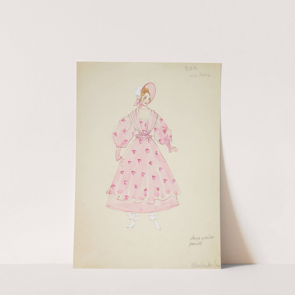 Pirates of Penzance: Edith. Pink gown with pink shawl, and pink bonnet (1934-1943) by Alex Jones