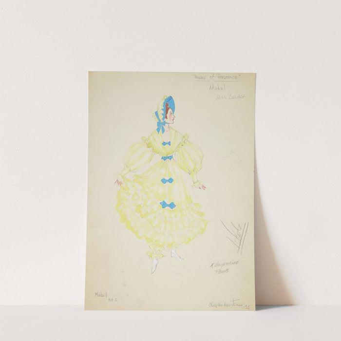 Pirates of Penzance: Mabel. Ruffled yellow gown with blue bows (1934-1943) by Alex Jones