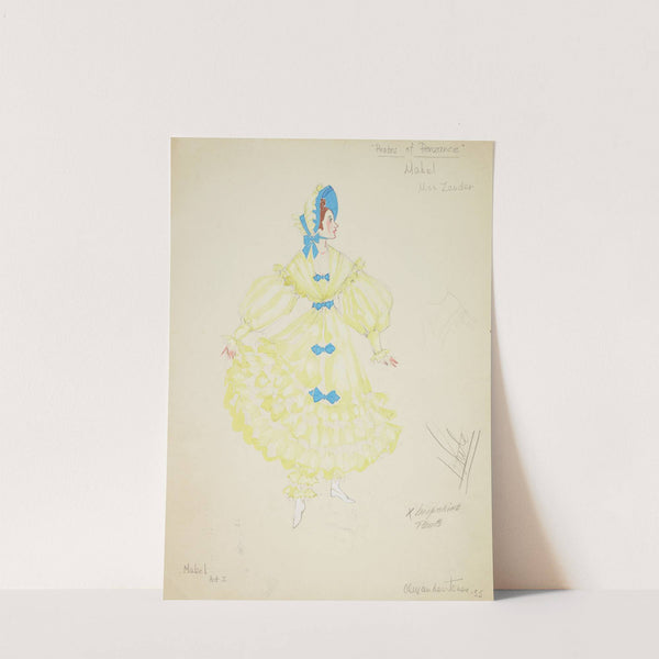 Pirates of Penzance: Mabel. Ruffled yellow gown with blue bows (1934-1943) by Alex Jones