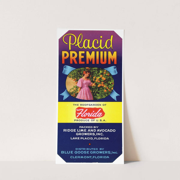Placid Premium Produce Label (1930-1950)