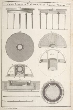 Plans coupes et elÃ©vations d’une table de Brelan.