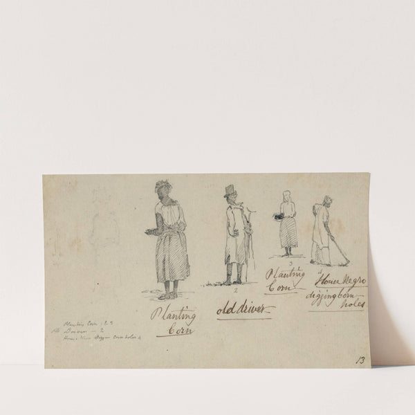 Planting corn. Old driver. Planting corn. House Negro digging corn holes (1808-1816) by William Berryman