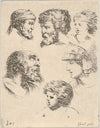 Plate 10; six heads, three bearded men, one soldier, and two children (1649)