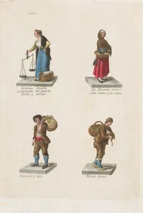 Plate 11; four street vendors from Madrid selling different kinds of fish (1809–1817)
