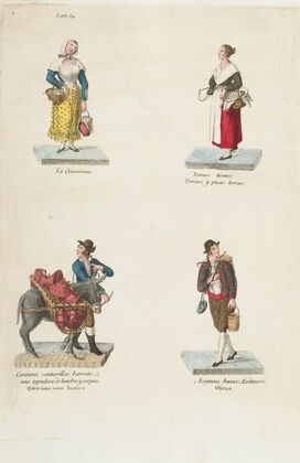 Plate 14 four street vendors from Madrid selling pots and pans, olives etc (1809–1817)