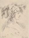 Plate 15; mid-bust of a young woman in profile wearing a hat topped with feathers (1649)