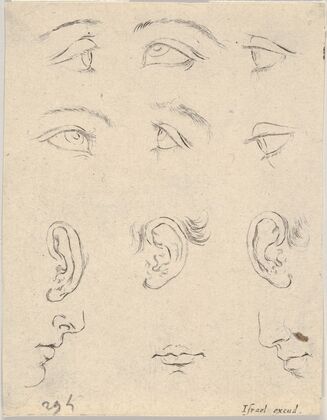 Plate 3; six eyes, three Ears, two Profiles, and a mouth (1649)