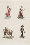 Plate 8; four street vendors from Madrid selling lemons, oranges, pigeons, and shoes (1809–1817)