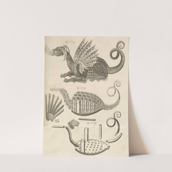 Plate Q: Pyrotechnic set piece of a dragon (1650) by Jacob van Meurs