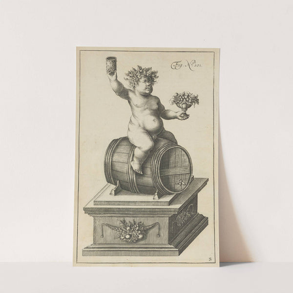 Plate S: Pyrotechnic set piece of Bacchus (exterior) (1650) by Jacob van Meurs