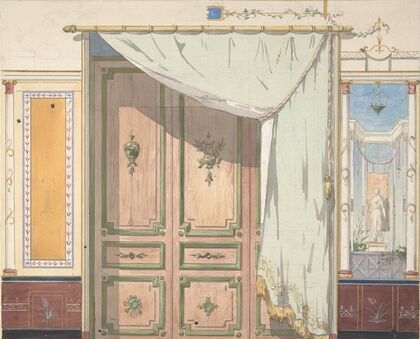 Pompeiian Design for Doorway and Wall with Curtain (possibly for Deepdene, Dorking, Surrey)