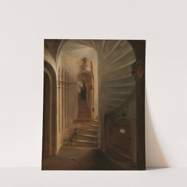 Portal of a stairway tower, with a man descending the stairs; presumably the moment before the assassination of William the Silent in the Ptinsenhof, Delft by Egbert van der Poel
