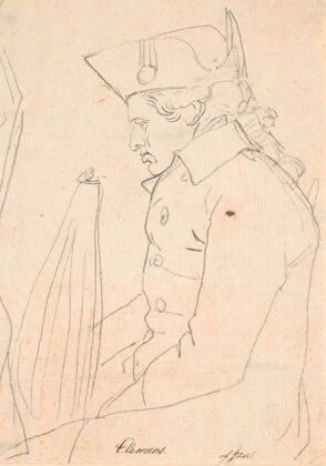 Portræt af kobberstikkeren J.F.Clemens. Trekvartfigur siddende i profil mog venstre (1777 – 1778)