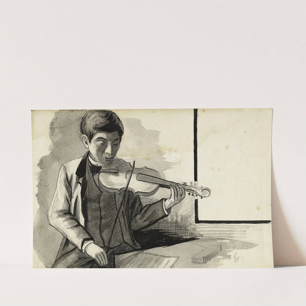 Portrait de M. Lhuillier, cousin de Guéniot, jouant du violon by Arthur-Joseph Gueniot