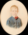 Portrait of a boy in a blue jacket and waistcoat and wearing a red scarf (1868)