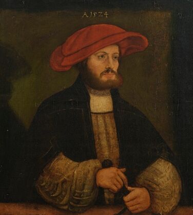 Portrait of a gentleman in a red cap before a ledge