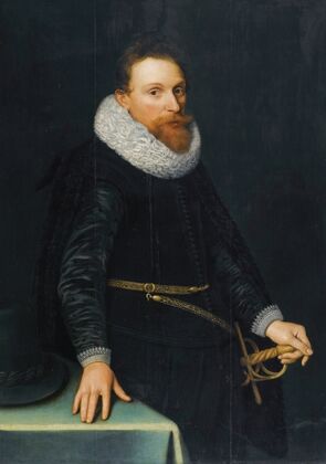 Portrait Of A Gentleman, Three-Quarter Length, Standing, Wearing A Black Tunic And White Ruff
