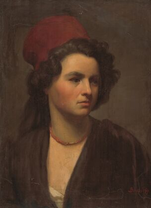 Portrait of a girl in a red scarf