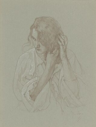 Portrait of a girl with hands in hair
