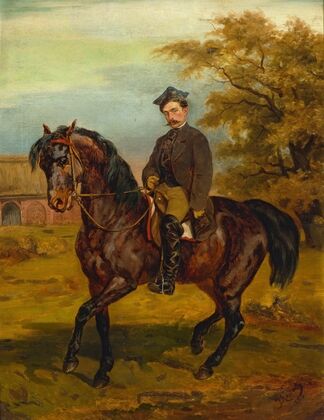 Portrait of a horseman in a peaked cap