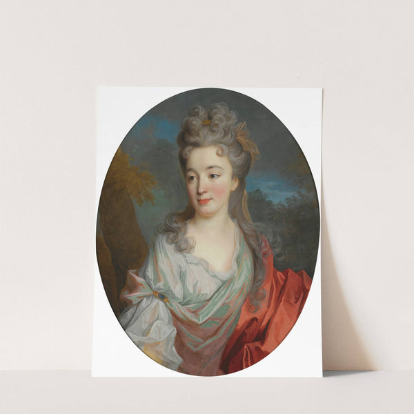 Portrait Of A Lady, Half Length, With A White Shirt And Red Sash, A Landscape Beyond by Jean-Baptiste Oudry