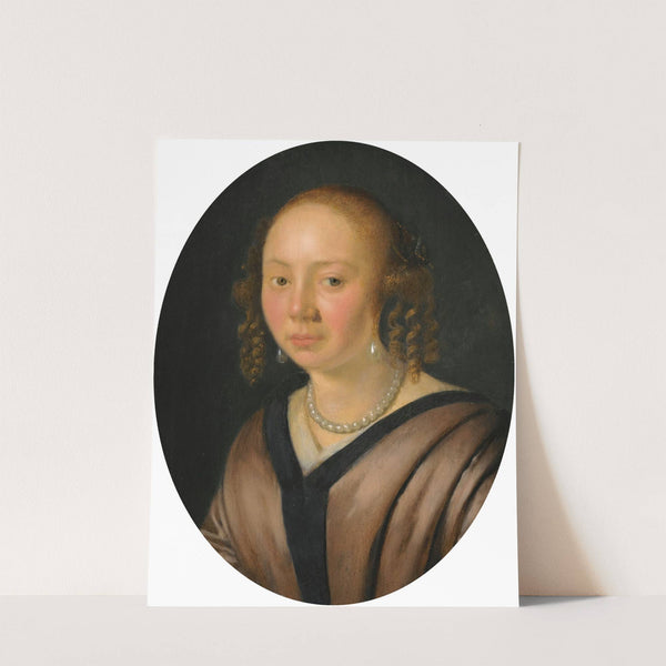 Portrait Of A Lady, Head And Shoulders, Wearing Pearl Earrings And A Necklace by Pieter Cornelisz van Slingelandt