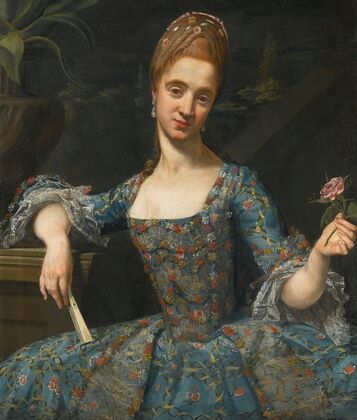 Portrait Of A Lady In An Elaborately Embroidered Blue Dress