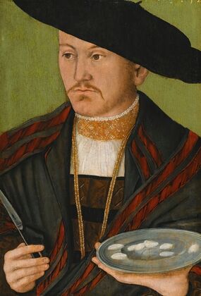 Portrait Of A Man Cutting Scallops, With A Fish Knife