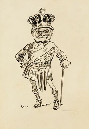 Portrait of a man in Scottish kilt and crown. Probably Andrew Carnegie. (1910) — size preview