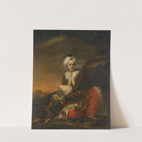Portrait Of A Merchant Of The Levant Company In Turkish Dress, A View Of Aleppo Beyond by Andrea Soldi