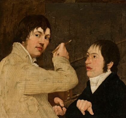 Portrait of a painter with a young man