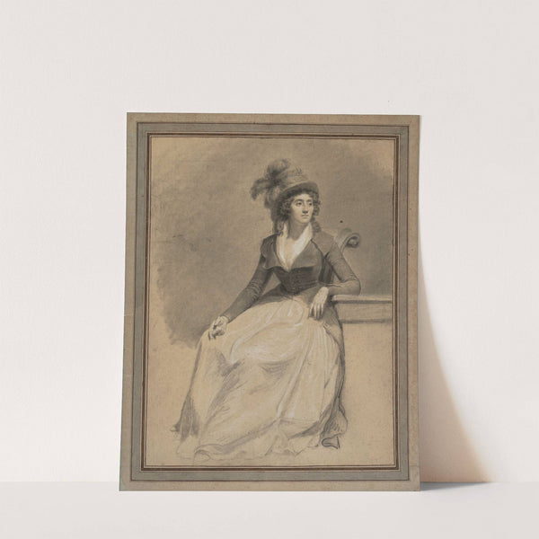 Portrait of a seated lady wearing a feathered hat by Jean-Baptiste-Jacques Augustin