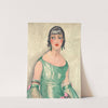 Portrait of a woman in green dress and pearls by Gerda Wegener