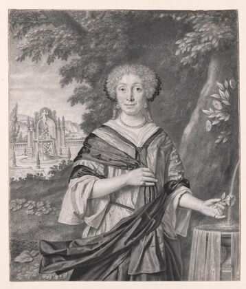 Portrait of a Woman near a Fountain, a Rose in Her Hand (1680–85)