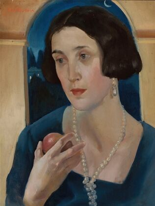 Portrait of a woman with an apple