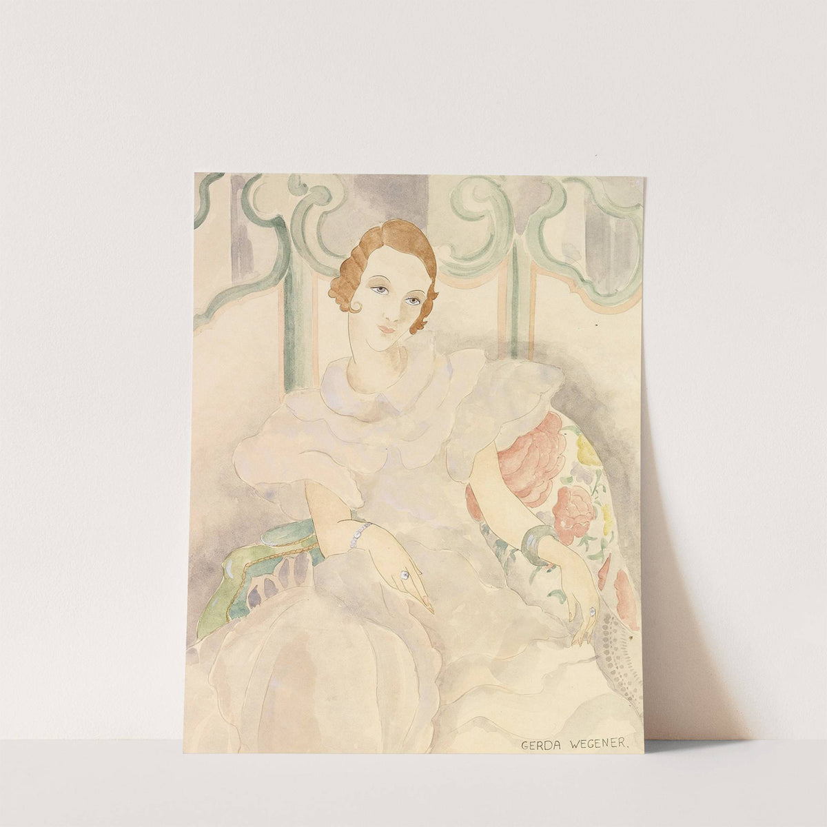 Portrait of a young woman in a white dress by Gerda Wegener