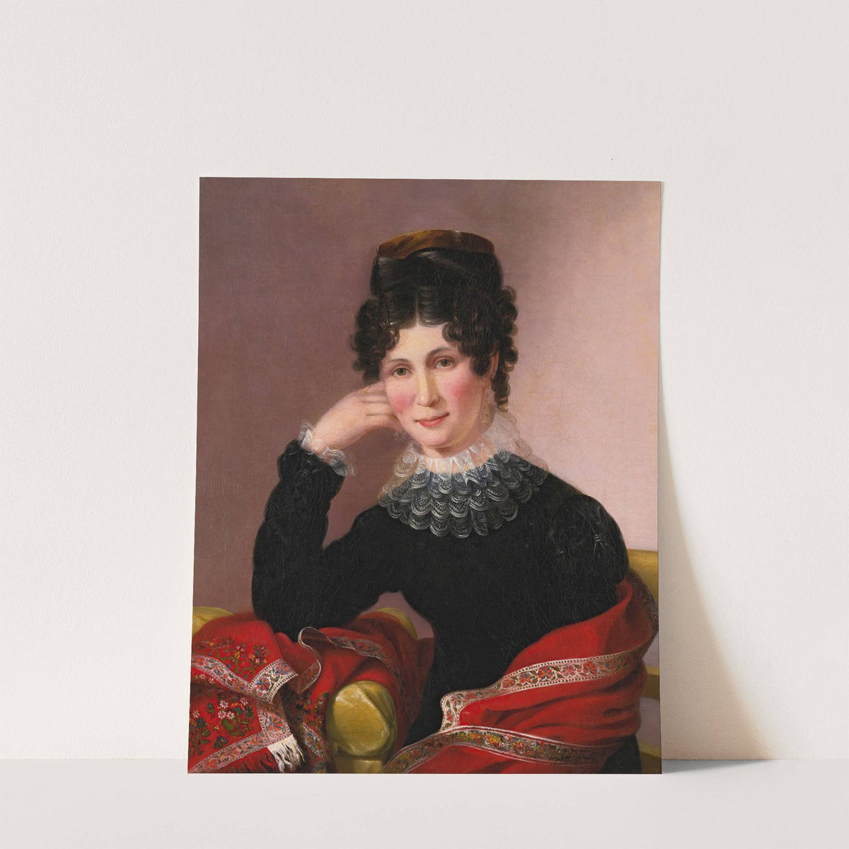 Portrait Of A Young Woman With A Lace Collar And Paisley Fringed Shawl by Sarah Miriam Peale