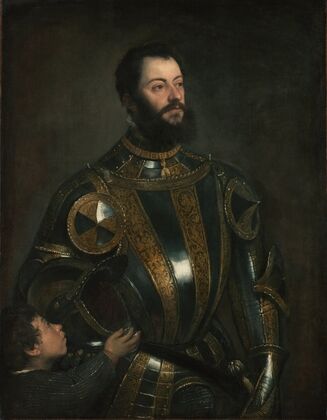 Portrait of Alfonso d’Avalos, Marchese del Vasto, in Armor with a Page