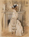 Portrait of Alice Helleu in front of the fireplace