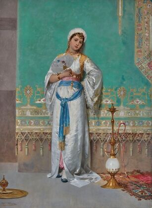 Portrait of an oriental woman with a fan