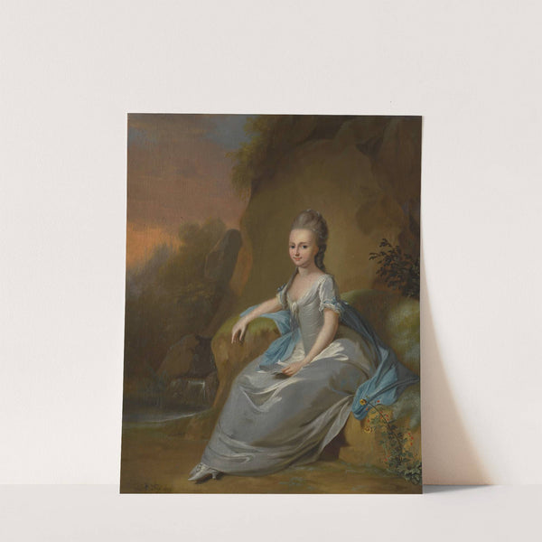 Portrait of elisabeth von breitenbach, wearing a blue dress, seated in a landscape (1802) by Anton Wilhelm Tischbein