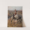 Portrait of Petőfi on horseback with a line of carts in the background by Jan Styka