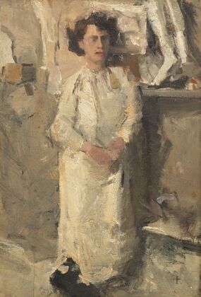 Portrait of the artist Theo Nieuwenhuis in his studio