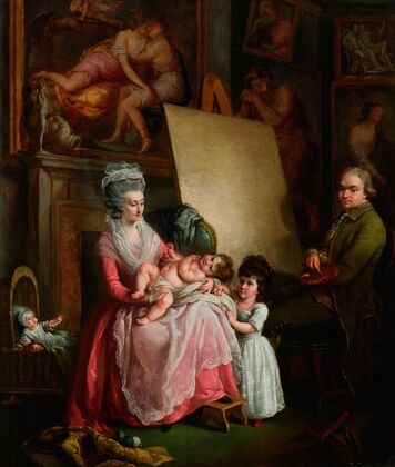Portrait of the artist with his wife and children, in his studio — size preview
