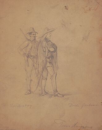 Portrait of two Texas Rangers, standing facing right
